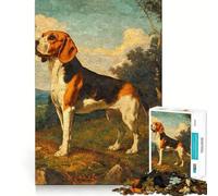 Vintage Beagle Dog Oil Jigsaw Puzzles 1000 Mental Focus Game Precision Cut Smooth Edges Meaningful Connection Building Game (38x26cm)
