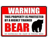 Vintage Bear Aluminum Metal Sign,Warning Sign Pet Gift,This Property Is Protected By Highly Trained Sign Funny Tin Signs, Black-7 Retro Metal Tin Sign 8X12 Inches