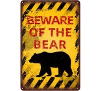 Vintage Bear Metal Sign Beware of Bear Aluminum Sign Funny Beware Animal Decor 12x8 Inch