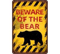 Vintage Bear Metal Tin Sign Beware of Poster Plaque Funny Animal Decor 8x12 inch