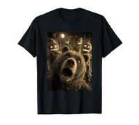 Vintage Bear Selfie with Spooky Scarecrows Halloween Animal T-Shirt