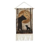 Vintage Bears in The Woods Hanging Wall Art Poster Cotton Linen Picture for Home Decor with Tassel