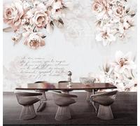Vintage Beautiful Pink Roses Lilies 3D Wallpaper Easy Install Feature Office Living Room Sofa Bedroom TV Background Wall Decoration-300cm×210cm