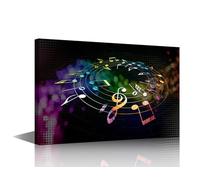 Vintage Bedroom Decor Retro Colorful Musical Notes Pictures Paintings HD Prints on Canvas 1 Panel Artwork Paintings Home Decor Giclee Framed Gallery-wrapped Stretched Ready to Hang 18x12 in