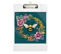 Vintage Bee Floral Dark Green Clipboard Acrylic Writing Clipboards A4 Standard Size Clip Boards with Low Profile Metal Clip for Nurses Teachers Coaches 12.5 x 9 Inches