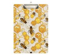 Vintage Bee Honeycomb Yellow Acrylic Clipboard Portable Clipboard A4 Standard Size Clip Board, 12.5 x 9 Inches Silver Clip, Silver12x9in