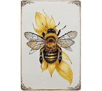 Vintage Bee Metal Tin Sign, Funny Bee Themed Decor, Bee Kitchen Decor, Honey Bumblebee Sign, Garden Signs Outdoor Metal, Rustic Bathroom Decor, Gift for Christmas Party 5.5x8 Inches