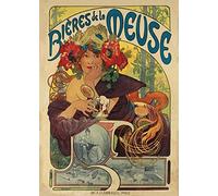 Vintage Beers, Wines and Spirits 'Bieres de la Meuse', France, 1897, Alphonse Mucha, Reproduction 250gsm A4 & A3 Vintage Art Nouveau Poster Print