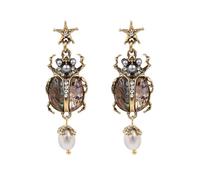 Vintage Beetle Earrings for Women Beetle Scarab Bug Dangle Earrings Egyptian Star Pearl Insect Ear-Rings Renaissance Victorian Ear Jewelry Accessories for Her, Zinc, No Gemstone