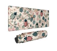 Vintage Beetle Large Gaming Mouse Pad, Pastel Green Peach Floral Patterned Soft Mousepad, Non-Slip Rubber Washable Desk Mat for Home and Office Use 12x32 Inch