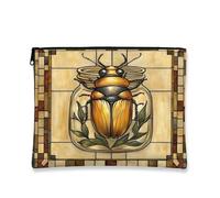 Vintage Beetle Makeup Bag, Artistic Insect Cosmetic Travel Pouch for Women, Portable Canvas Zipper Organizer, Spring Skincare Toiletry Bag 7x9 Inch