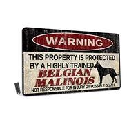 Vintage Belgian Malinois Metal Sign Warning This Property is Protected by Highly Trained Belgian Malinois Yard Sign Outdoor Home Wall Decor 12x8Inch