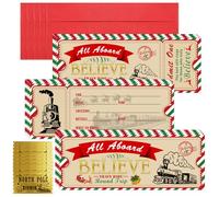 Vintage Believe Train Ticket Invitations with 25 Envelopes - Fill in Blank Invites for Christmas Party