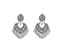 Vintage Bell Tassel Earring Indian Jhumka Earrings Handmade Boho & Hippie Ethnic Jewelry Bollywood Antique Traditional Jhumki Earrings, Small, Zinc, Zircon