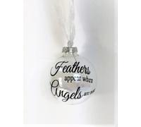 Vintage Belle Christmas Memorial hanging Large Glass Round Bauble Feathers Appear when Angels are Near