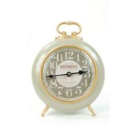 Vintage Belle Clock Freestanding French Grey Green Round Fob Style Mantle Clock Gold Trim