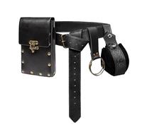 Vintage Belt Bag Set - 128 cm Bouche Leather | Steampunk Fanny Pack with Belt 5 cm Width - Thick Resistant Wear Durable | Medieval Renaissance Costume Accessory | Festival, Black, Consulte la