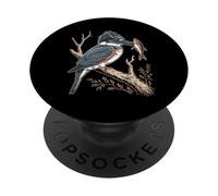 Vintage Belted Kingfisher Perched On Branch With Fish PopSockets Adhesive PopGrip
