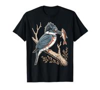 Vintage Belted Kingfisher Perched On Branch with Fish T-Shirt
