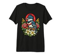 Vintage Belted Kingfisher Tattoo Style Birdwatching Design Premium T-Shirt