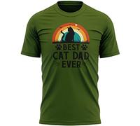 Vintage Best Cat Dad Mens T Shirt Funny Fathers Day Cats Tee Dads Birthday Gift Top, M, Military Green