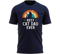 Vintage Best Cat Dad Mens T Shirt Funny Fathers Day Cats Tee Dads Birthday Gift Top, M, Navy