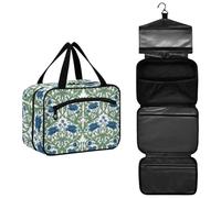 Vintage Bhutan Blue Poppy Pattern Hanging Men's Toiletry Travel Bag with Hook for Vacation