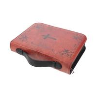 Vintage Bible Carrying Case PU Leather Book Cover Bag with Handle | Brown Embossed Cross Design, Sturdy Zipper Closure, Reinforced Straps, Inner Compartments, for Church Travel and Study