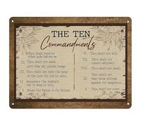 Vintage Bible Quotes Decor Metal Sign - The Ten Commandments Wall Art, Rustic God Rules Tin Poster, Christian Home, Farmhouse, Office, Cafe - 8x12 Inches