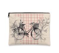 Vintage Bicycle Makeup Bag Floral Pattern Travel Pouch for Women Portable Canvas Organizer with Zipper Toiletry Bag Spring Gift, beige, 7x9 Inch, Bike
