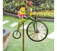 Vintage Bicycle Metal Wind Spinner,Garden Cute Animal Kinetic Spinners Yard Metal Windmills,Metal Funny Frog Riding Vintage Bicycle Wind Sculptures, for Yard and Garden Decor