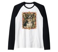 Vintage Biewer Terrier Yorkie Chorkie Dog Floral Style Raglan Baseball Tee