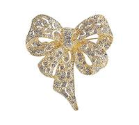 Vintage Big Bow Knot Rhinestones Sparkly Brooches Pins Delicate Ribbon Bow Brooch Classic for Wedding Party Dance Banquet for Women Girls Lapel Pins Dress Suit Shirt Accessories Jewelry (Gold)