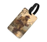 Vintage Bigfoot Fishing Printed Luggage Tag with ID Name Card Funny Suitcase Labels Baggage Bag Tags
