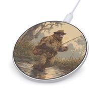 Vintage Bigfoot Fishing Printed Wireless Charger Funny 10W Fast Charging Pad Mat for Cell Phone