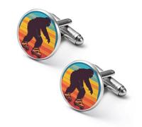 Vintage Bigfoot Roller Skating Sasquatch Fashion Cufflinks for Men Classic Shirts Cuff Links Set for Wedding Business 1.7cm