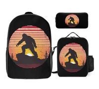Vintage Bigfoot Silhouette Sun 3 Pieces Set Laptop Backpack Casual Daypack with Lunch Box Pencil Case for Travel