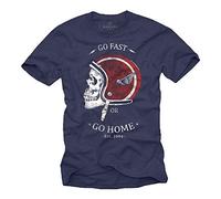 Vintage Biker Clothing - Motorcycle Helmet with Skull - Blue T-Shirt Size M