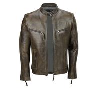 Vintage Biker Jacket Genuine Waxed Leather XPOSED Brown 5XL