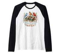 Vintage Binoculars Birding Birder Ornithology Raglan Baseball Tee