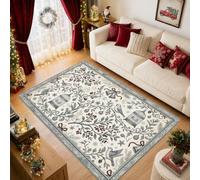 Vintage Bird and Holly Winter Theme Songbirds Christmas Area Rug 5' X 7' | Vintage Birdcage Motif, Holly Berry Accents, Woodland Scene, Seasonal Home Decor, Intricate Botanical Art