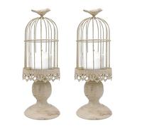 Vintage Bird Cage Candle Holder, 2 Pack Decorative Pillar Candle Holders for Home Living Room Wedding Decoration (Ivory)