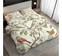 Vintage Bird Duvet Cover Sets, Botanical Tree Branch Bird Emperor Size Bedding Sets, Soft Reversible Microfiber Quilt Cover & 2 Pillowcases, Zipper Closure, Bedroom Decor BhT42