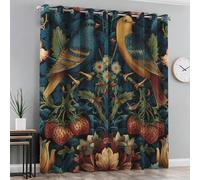 Vintage Bird Flower Curtains Eyelet, William Morris Strawberry Thief Blackout Curtains for Bedroom Living Room, Thermal Window Drapes Home Decor 46x54 Inch 2 Panels