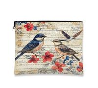 Vintage Bird Makeup Bag, Floral Artistic Nightingale Cosmetic Travel Bags for Women, Portable Canvas Zipper Pouch, Autumn Gift Skincare Toiletry Bag Organizer, blue, 7x9 Inch, Bird