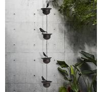 Vintage Bird Rain Chain Drain Gutters Decorated Garden Steering Wheel 8 Feet (About 2.5) Bronze Glass Ornament (A, 9x7x60cm)