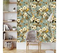 Vintage Bird Wallpaper Self-Adhesive 0.4×20 m White Yellow Flower Matte Contact Paper Removable Thicken Waterproof Peel and Stick Wall Paper for Home Wall Decoration Furniture Renovation