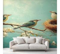 Vintage Bird Wallpaper, Watercolor Bird's Nest Wall Mural, Wallpaper for Living Room Bedroom, Home Decor, Photo Wall Paper, 350 x 256 cm 1&XF
