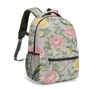 Vintage Birds and Orange Peony Backpack, Traditional Chinese Painting Floral Garden 42cm School Bag, Vibrant Botanical Daypack (04)
