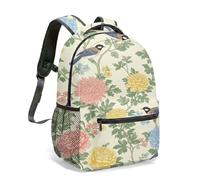Vintage Birds and Orange Peony Backpack, Traditional Chinese Painting Floral Garden 42cm School Bag, Vibrant Botanical Daypack (02)